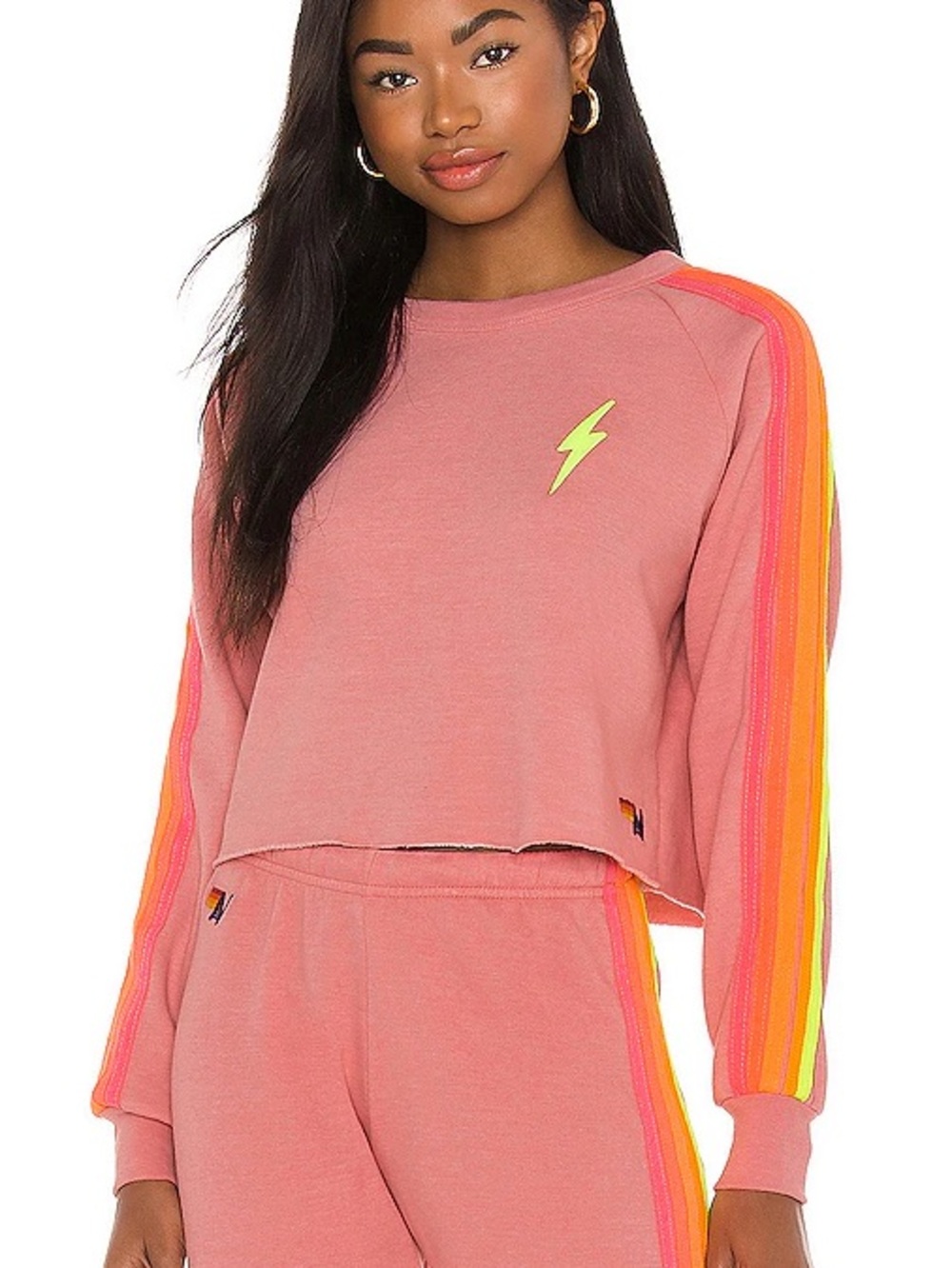 Aviator Nation Bolt Cropped Crew Neck Sweatshirt Sz S